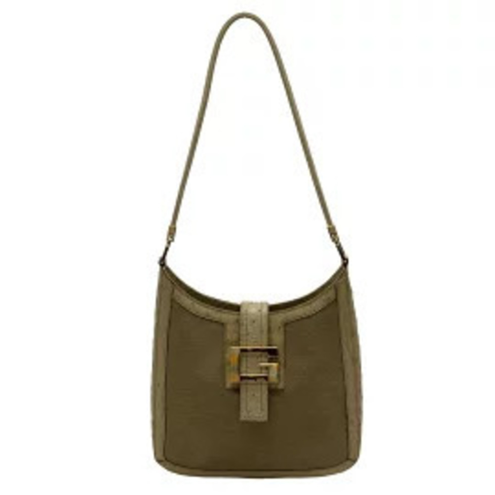 Gucci brown canvas leather shoulder bag G buckle closure
